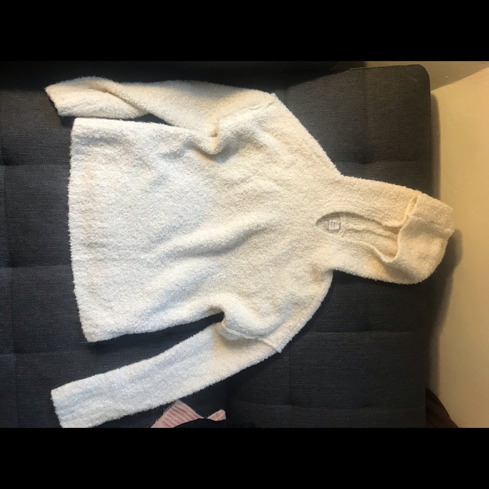 White fuzzy sweater with hood